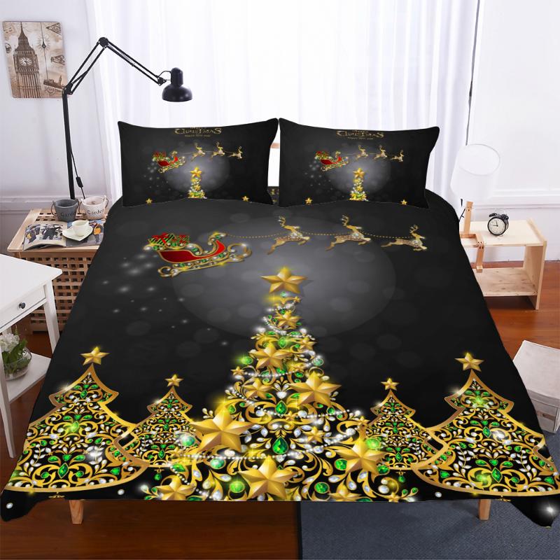 

BEST.WENSD Digital printing Reindeer Bedding set Super King size duvet set +Pillow cover Christmas tree bedsets home decoration, As picture