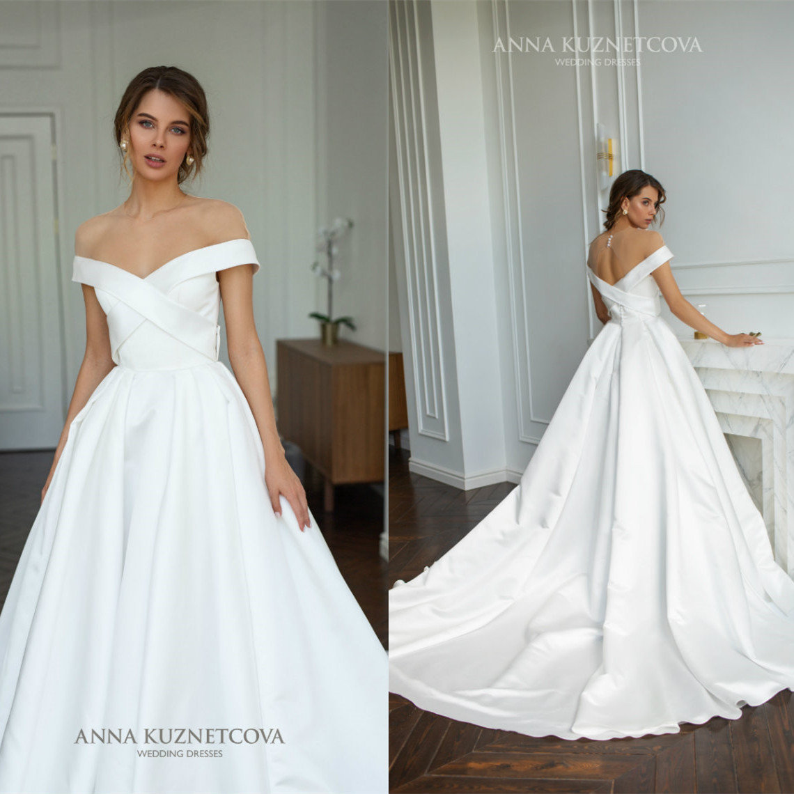 

2021 Elegant Wedding Dresses Capped Sleeve Lace Appliques Satin Bridal Gowns Custom Made Hollow Back Sweep Train A-Line Wedding Dress, Champagne