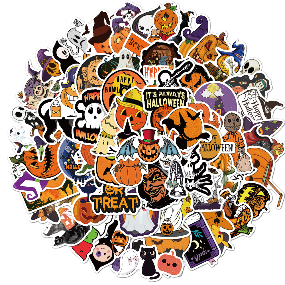 

Pack of 100Pcs Hotsale Halloween Graffiti Pumpkin Sticker No-duplicate Waterproof Cartoon Stickers For Car Luggage Skateboard Decals