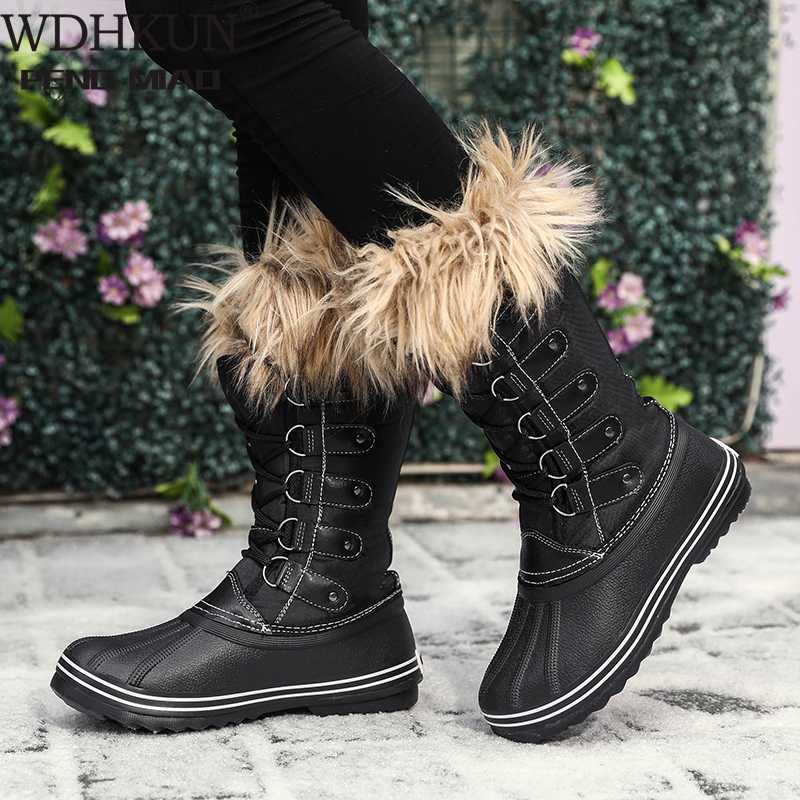 

2020 Woman Snow Boots Women Winter Shoes Plush Insole Winter Boots Women Big Size Keep Warm Mid-calf Botas for, Black