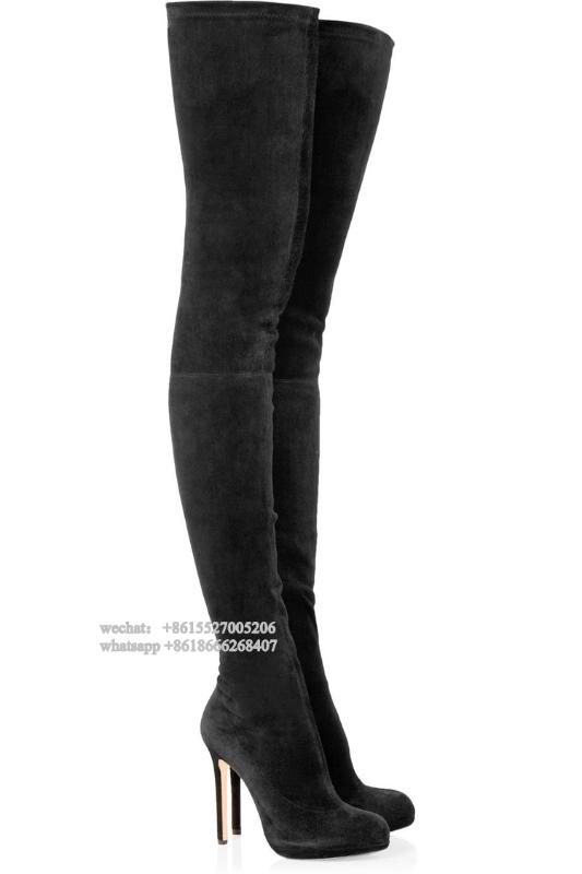 

Black Elastic Designer Suede Leather Platform Pointed Toe Thigh High Heel Boot Women Winter Boots Slim fit Long Gladiator Booty, As showed color