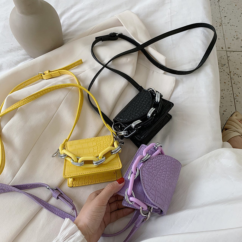 

Stone Pattern Thick Chain Handle Pu Leather Handbags Women 2020 Solid Color Mini Bags Kids Purse Fashion Shopping Shoulder Bag, Purple