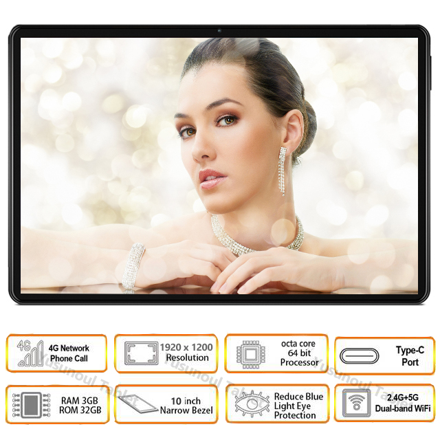 

Hot sale Global Version 4G LTE 10 inch Tablet pc Android 9.0 Octa Core 64GB ROM 1920*1200Resolution Dual Sim Dual cameras Tablet, Black