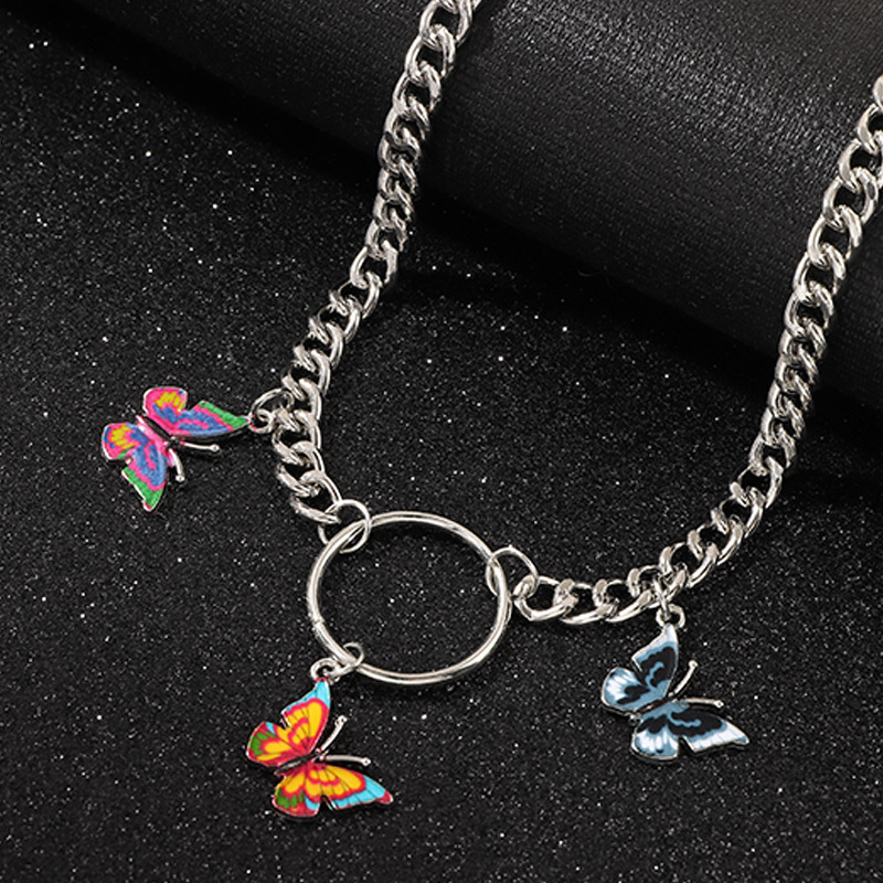 

Punk Colorful Butterfly Choker Necklace Women Hip Hop Metal Chain Chokers Necklace Trendy Jewelry 2020, Golden;silver