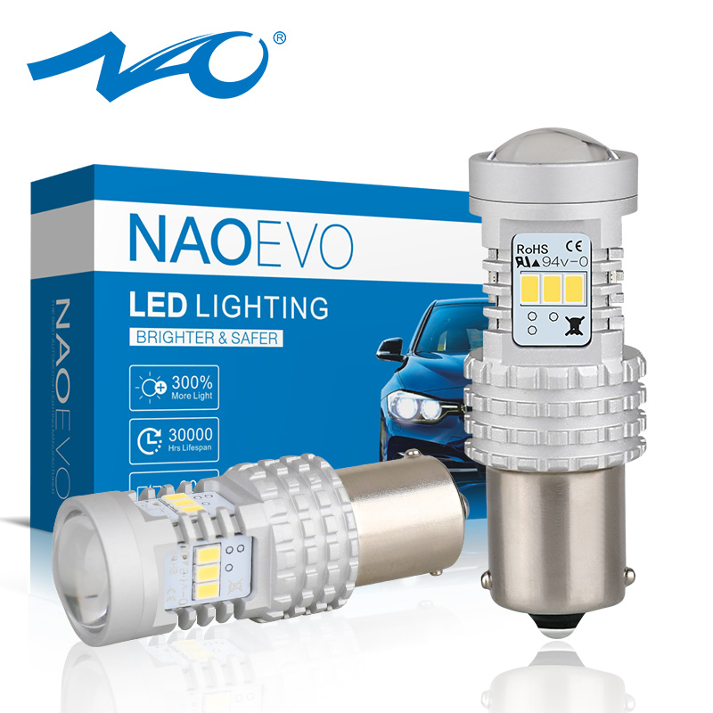 

NAO P21W 1156 led BA15S led lights for auto 6W Amber turn Reversing tail light White DRL 12V 1400LM SMD 3020 chips Super bright, As pic