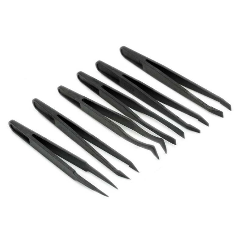 

6PCS Precision Tweezer Set Plastic Anti Static Tool Kit Size 1/2/3/5/6/8 each one(Black