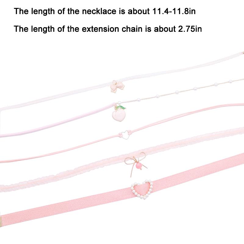 

Women Pink Sweet Choker Necklace Fashion Lace Necklace Heart Choker Bow Pendant for Girls Gift Jewelry