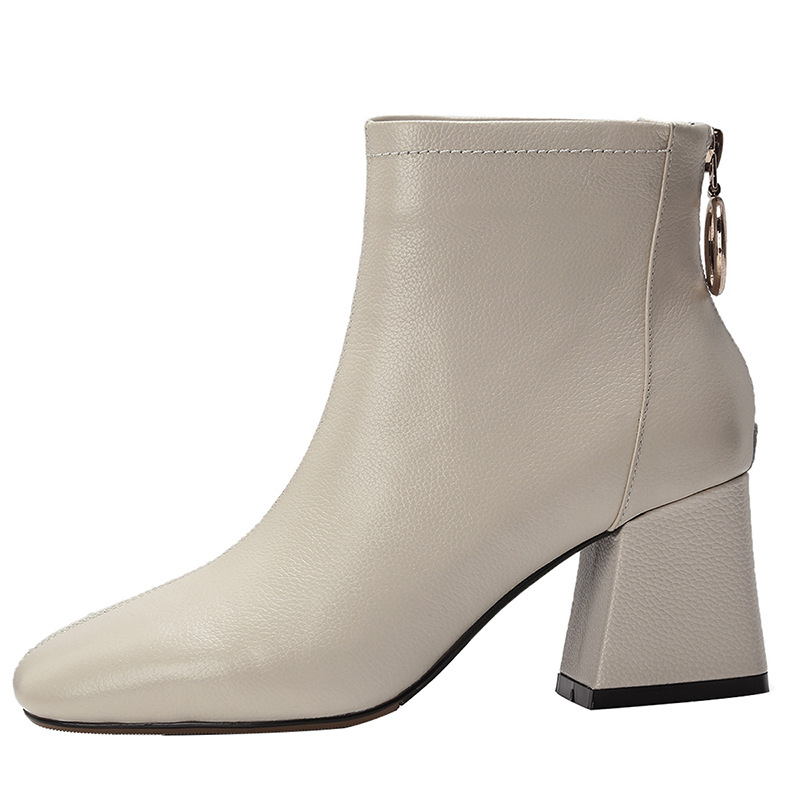 

Booties Autumn and Winter New European and American Round Head Thick with Wild Zipper High Heel Leather Ladies Boots