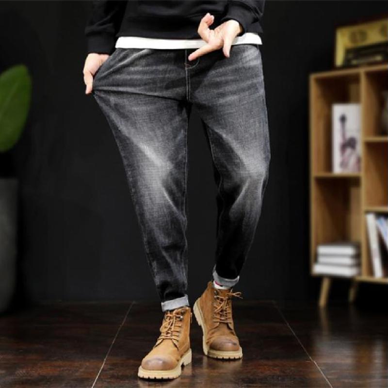 

2020 Men's ply-size jeans new autumn loose stretch Halon pants plus fat ply-size pants fashion trend simple casual jeans, Black