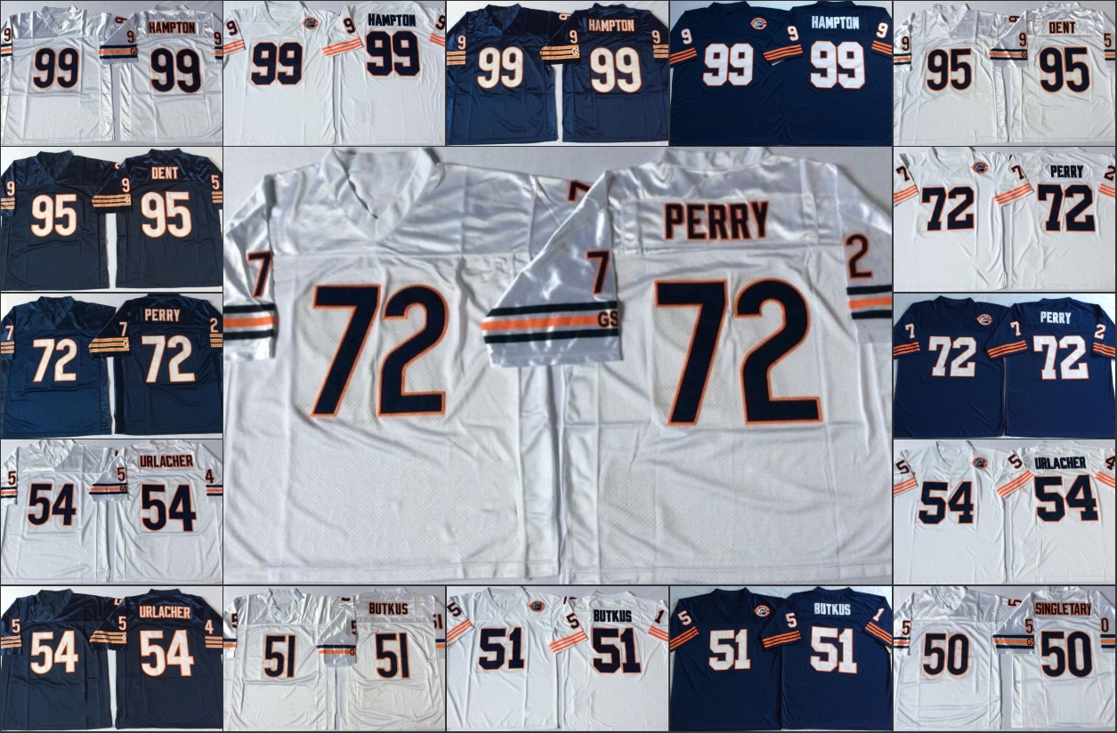 

Ncaa vintage Football stitched mens Jerseys 99 Dan Hampton 95 Richard Dent 72 William Perry 54 Brian Urlacher 51 Dick Butkus Mike Singletary, White