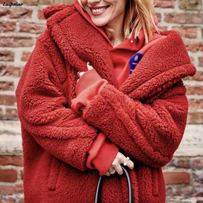 

Laipelar Women Fuzzy Woolen Long Coat Autumn Winter Chic Ladies Streetwear Elegant Fluffy Warm Soft Outwear Classy Workwear, Brown