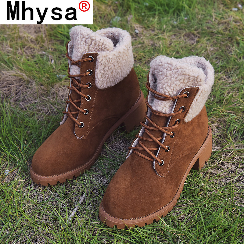 

Winter 2020 Women's Boots High Heel Shoes Warm Ankle Hot Sale with Thick Cotton Women's Lace-up Cotton Shoes Plus Size 43, Dark brown