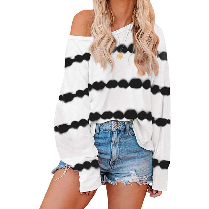

Women' Tie-dye Striped Print Top Fashion Casual Wild Loose Long Sleeve Round Neck T-shirt Fashion Lady Clothing 2020, White
