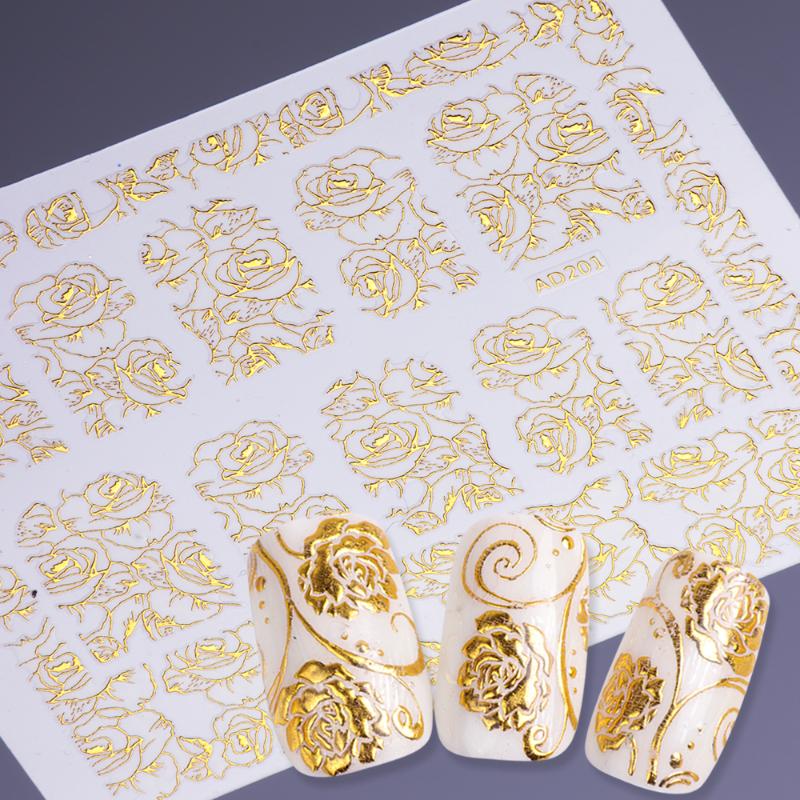 

1pcs Gold Bronzing 3D Nail Sticker Flower Metalic Paste Beauty Nail Art Decorations Manicure Nails Decal DIY Tips SAAD201-212, Ad201