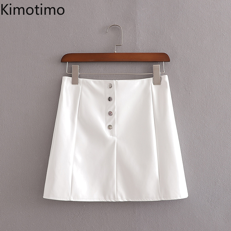 

Kimotimo Mini Skirt Faux Leather High Waist A-line Pleated Party Club Summer Casual Elegant Fashion Women Sexy Mini Skirt, White