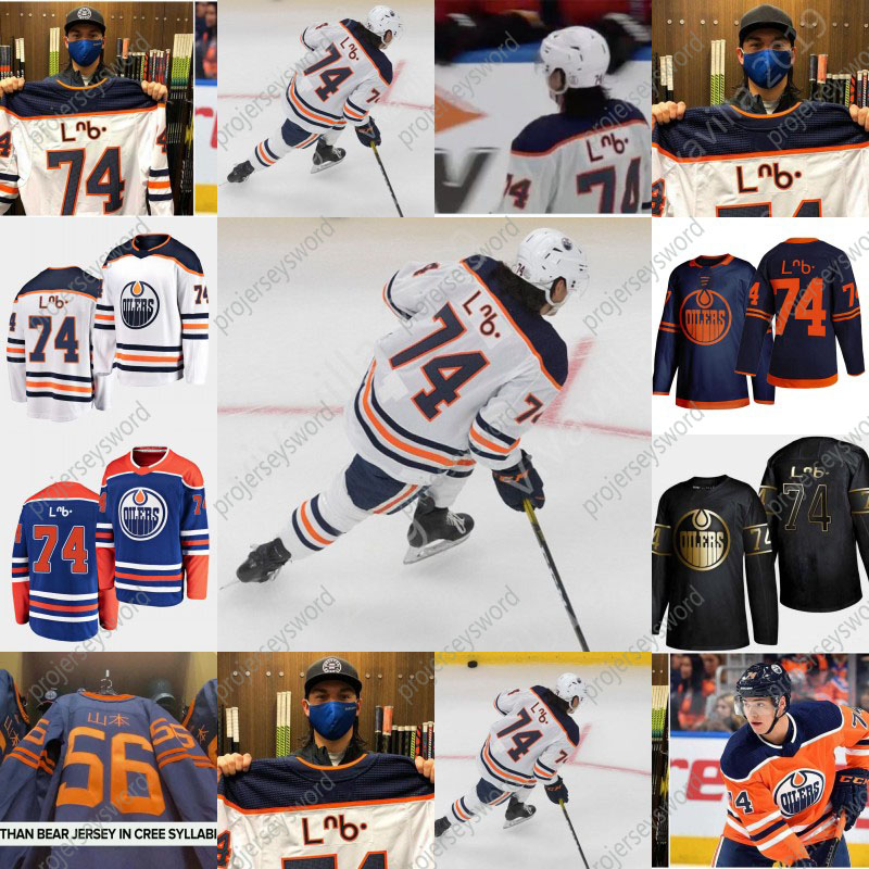 

2021 The new Ethan Bear Cree Edmonton Oilers in Alternate Jerseys with On Ice Cresting Syllabics Honors Indigenous Heritage Hockey Jersey, 74 black