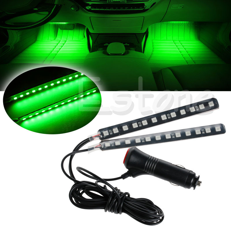 

New Signal Lamp 2X12 LED Car SUV Interior Footwell Floor Decor Atmosphere Light Neon Strip Green, As pic