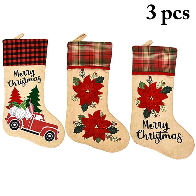 

3pcs New Year Christmas Stocking Sack Xmas Gift Candy Bag Noel Christmas Decorations for Home Navidad Sock Tree Decor