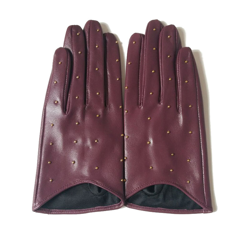 

2020 Half Palm Glove Studs Pins Rivets Driving Fashion Genuine Real Goat Leather Gloves Women Fashion Mittens Real Leather G594