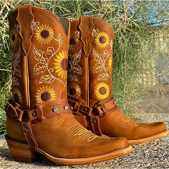 

2020 New Embroidery Cowboy Boots For Women Autumn Westerm Boots Retro Booties Women Ladies Shoes Botas Mujer 35-43, Brown