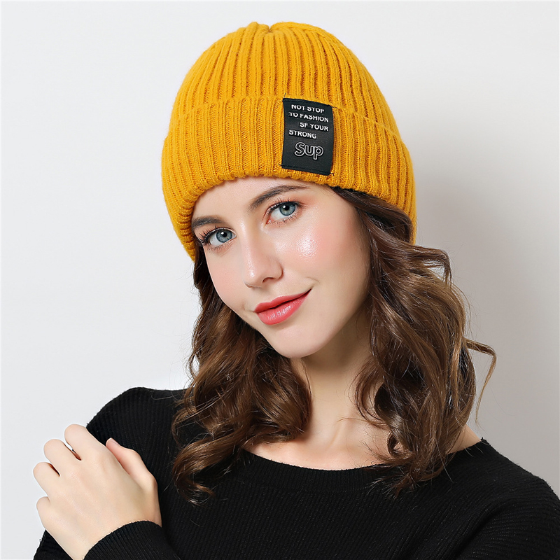 

beanie hat Winter new knit hat ladies Korean version of the cap double velvet solid color outdoor warm hooded wool cap, White