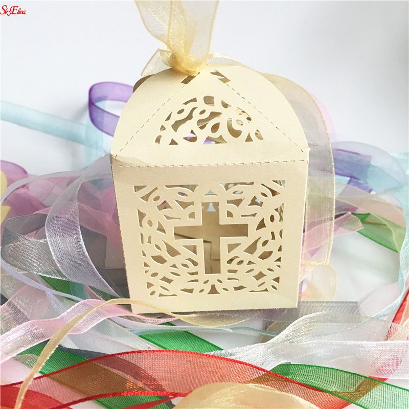 

10Pcs/set Cross pattern Candy Boxes Box For Baby Shower Baptism Birthday First Communion Christening Easter Decoration 6Z