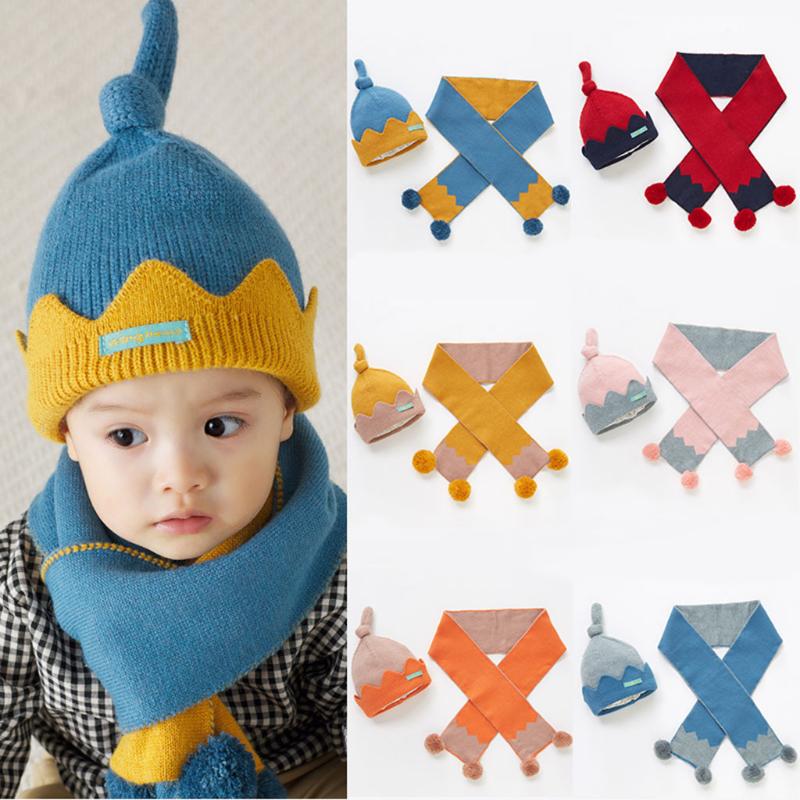 

Newborn Infant Baby Boys Girls Warm Knit Crochet Pompon Hat Beanie Cap+Scarf Knitted Beanie Cap+scarf Keep Warm Set Hat