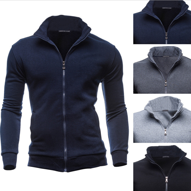 

Plus Size 3XL Autumn Winter Fleece Hoodies Men Sweatshirts Zipper Fitness Hoody Jackets And Coats For Men Cardigans, Navy blue