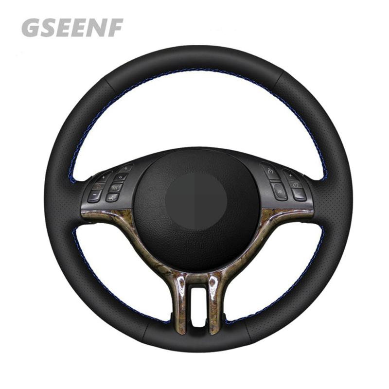 

DIY Car Steering Wheel Cover For 3 Series E46 2000-2005 E53 X5 1999 5 Series E39 2000-2003 Black Artificial Leather
