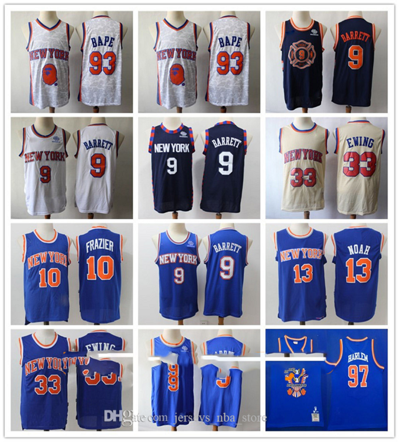 

9 R.J. Barrett Throwback New York Knicks Jersey 33 Patrick Ewing Joakim Noah Walt Frazier Porzingis Hardawayjr Basketball Jersey, Black;red