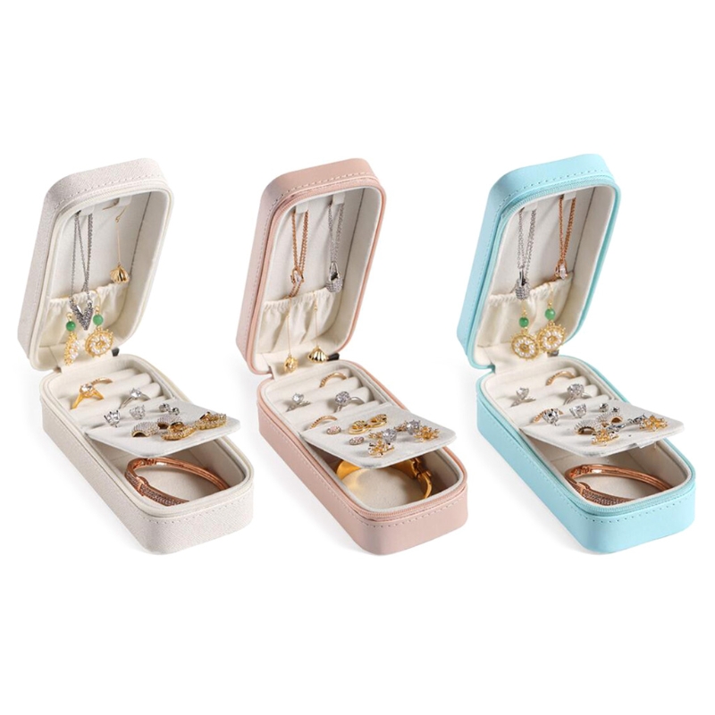 

Protable Travel Leather Rectangle Bracelet Box Earrings Necklace Organizer Case A2UA