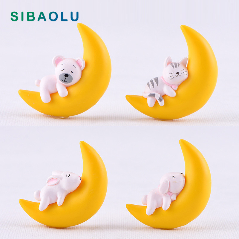 

1pc Moon Cat Dog Bear figurine Animal Model landscape dollhouse home miniature fairy garden decoration accessories modern