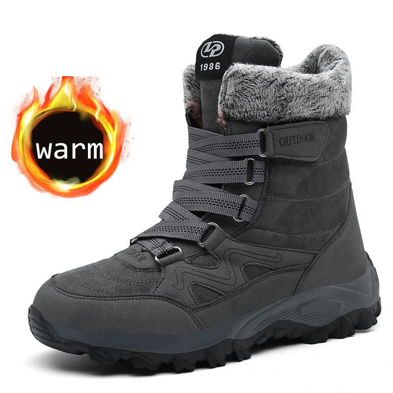 

Women Boots 2020 Unisex Warm Fur Plush Winter Woman Snow Booties Plus Size 41 42 Mid-calf Waterproof Woman Shoes Men Boots, Gray