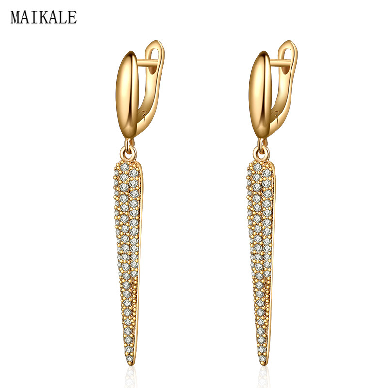 

MAIKALE New Fashion Cubic Zirconia Long Earrings for Women Zircon Gold Earings Geometric Earring Korean Jewelry Gifts