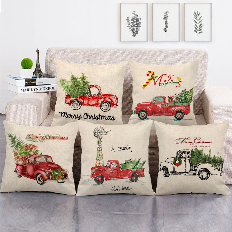 

45cm*45cm truck and christmas tree design linen/cotton throw pillow covers couch cushion cover home decor pillow