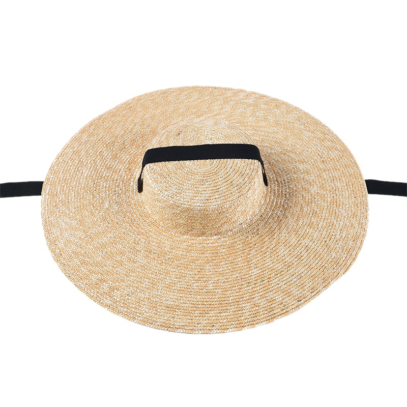

Women Sun Hat French Style Wide Brim Straw Hat Casual Natural Wheat Straw Lace-Up Beach Shade, Primary color