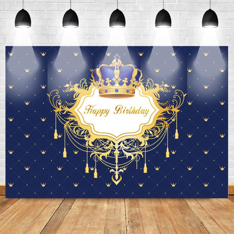 

Crown Happy Birthday Photo Background Royal Newborn Baby Party Banner Supplies Props Backdrop Repeat Crown Pattern Blue Studio