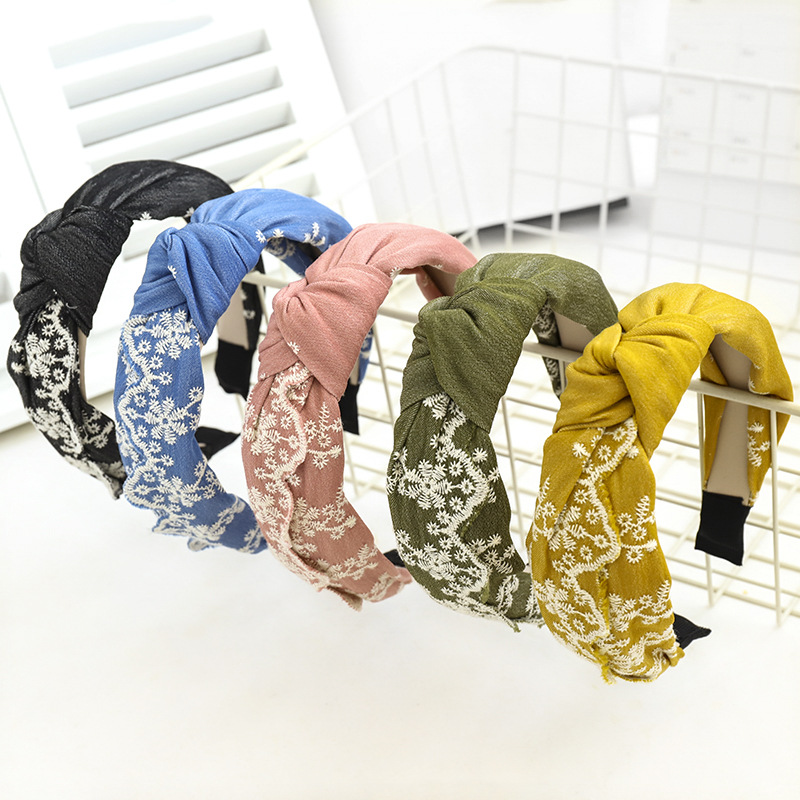 

Knot Turban Headband Chinese style Girls Hairband Lady Hair Bands Embroidery lace Head Band Hair Accessories for Women F128