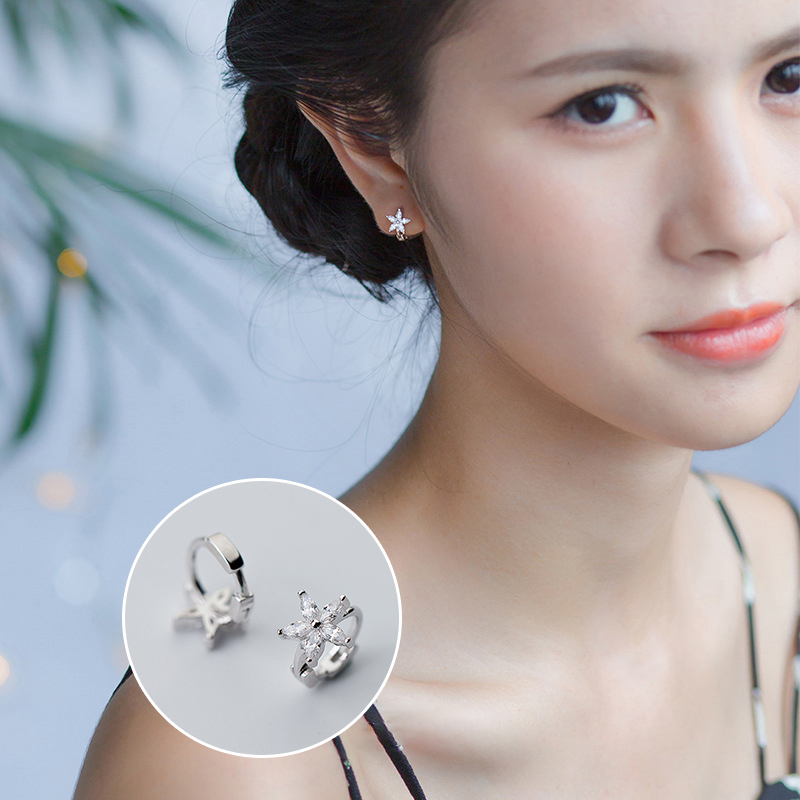 

Mocanie Romantic 925 Sterling Silver 3 Color Zircon Flower Hoop Earring for Women Anti-Allergy Earring Fine Jewelry Student Gift