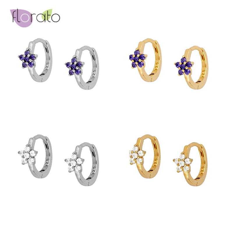 

Minimalist Purple/White Zircon 925 Sterling Silver Hoop Earrings for Women Simple Cute INS Small Circle Earrings Gold Jewelry
