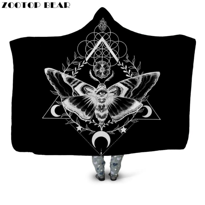 

Adult Hooded Blanket Loose Microfiber Fleece Popular Black Animal Wearable Fashion Soft Throw Blankets Portable 3D print Bedding