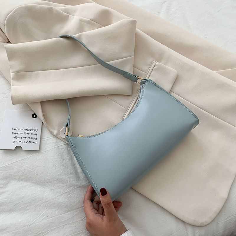 

Fashion Solid Color Female Armpit Bag Clutch Purse Simple Women Elegent Underarm Bag Soft PU Leather Ladies Small Shoulder Bags, Black