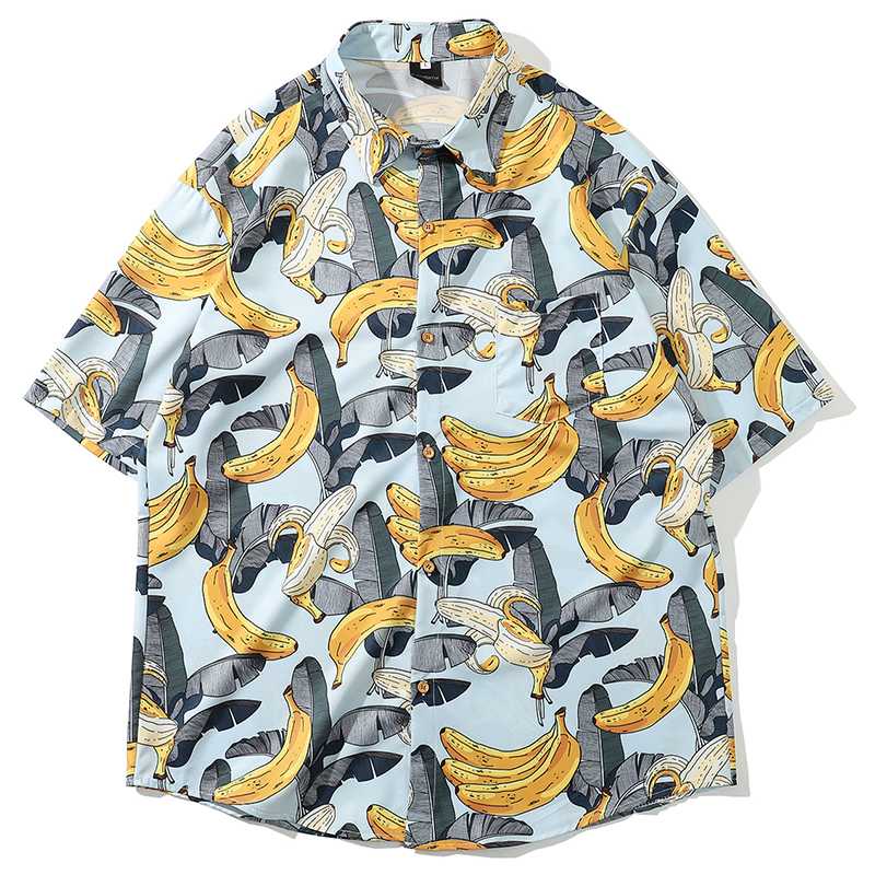 

2020 New Summer Beach Men Shirts Mens Fashion Banana Print Short Sleeve Shirt Top Blusas Mujer Hawaiian Shirt Camisas Masculina, A 1