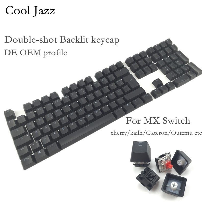 

Cool Jazz Double-shot Black White Thick PBT DE ISO layout 108 backlit Keycaps OEM Profile Keycap For MX Mechanical Keyboard LJ200925