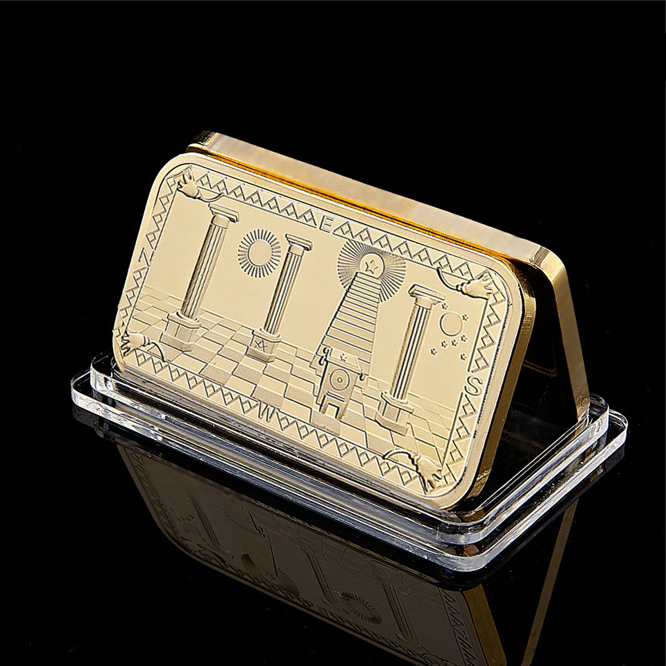 Freemasons Masonic Challenge Coin Craft 999 Gold 3D Design Collectibles Masonic Bullion Bar-image-580886527