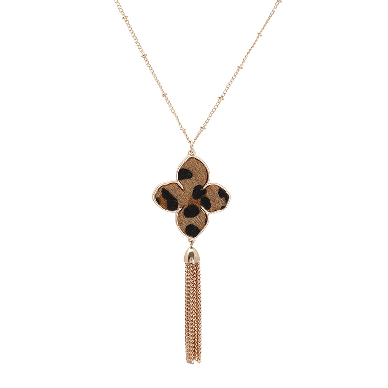 

2020 New Abalone leaf clover Leopard Statement Tassel Bohemian Long necklaces & pendants