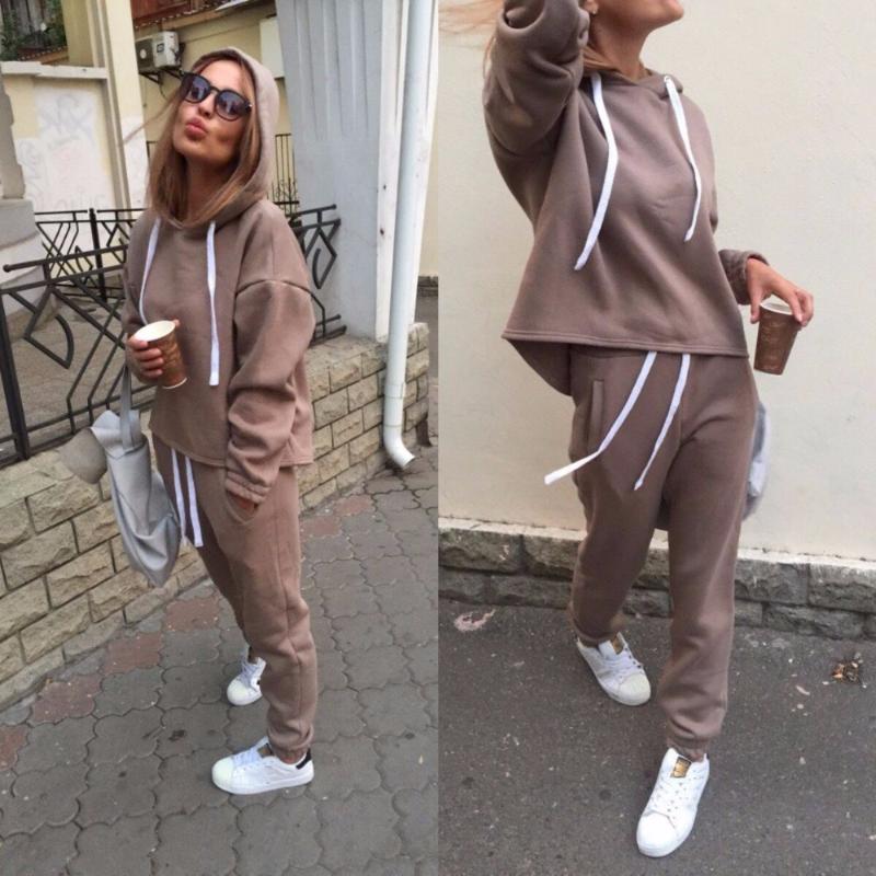 

Hot Autumn Tracksuit Long Sleeve Thicken Hooded Sweatshirts 2 Piece Set Casual Sport Suit Women Running Set, Red 2pcs suit
