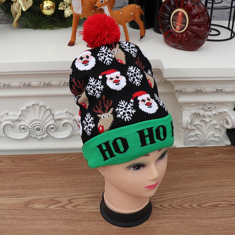 

Colorful Glowing Knitting Designs LED Christmas Hats Beanie Sweater Christmas Santa Hat Light Up Knitted Hat for Kid Adult for C