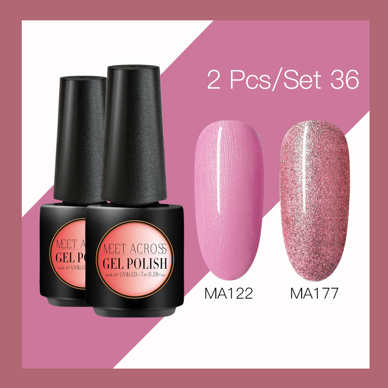 

MEET ACROSS 2pcs Glitter UV Gel Nail Polish Set Holographic Led Nail Gel Varnish Semi Permanent Lacquer Sequins, Fs04050