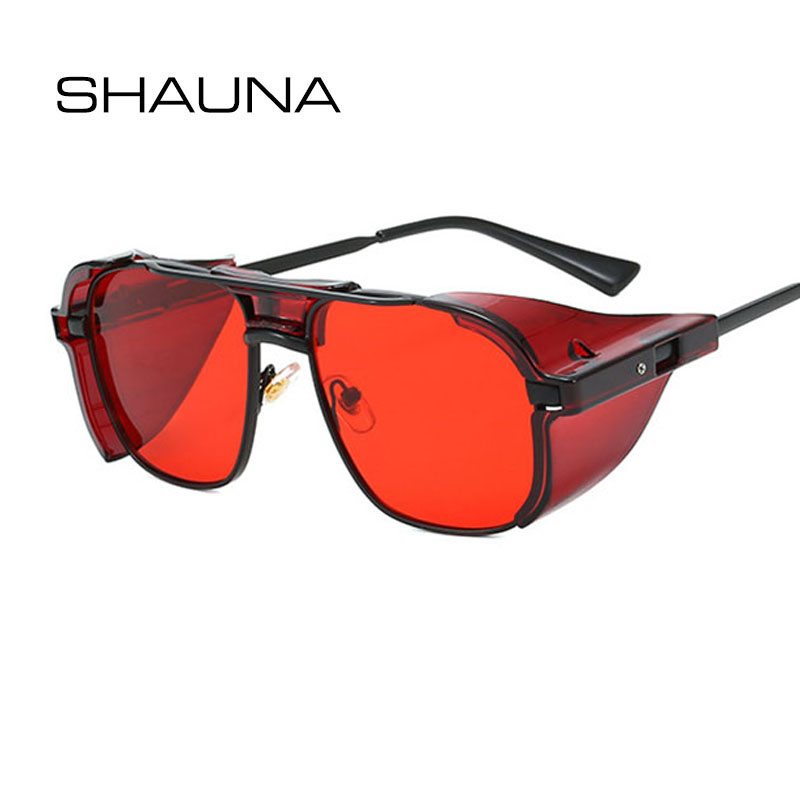 

SHAUNA Ins Popular Candy Colors Windproof Punk Sunglasses Women Retro Square Steampunk Shades Men UV400